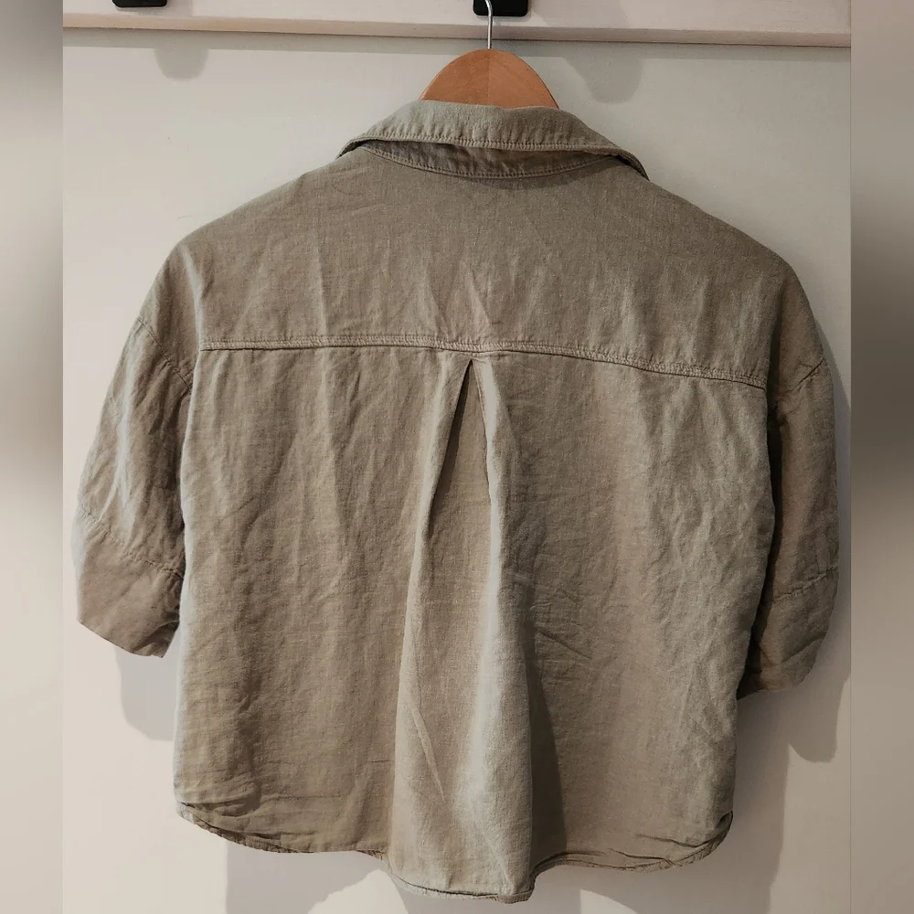 Zara Xs Oversize Green Casual Button Down‎ Shirt Lightweight Cotton Wood Buttons - Picture 3 of 6